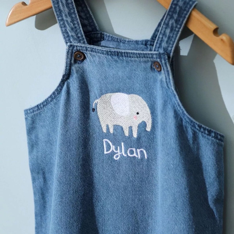 Kids (2-7Yrs) My 1st Years Kids Outfits | Personalised Elephant Design Denim Dungarees