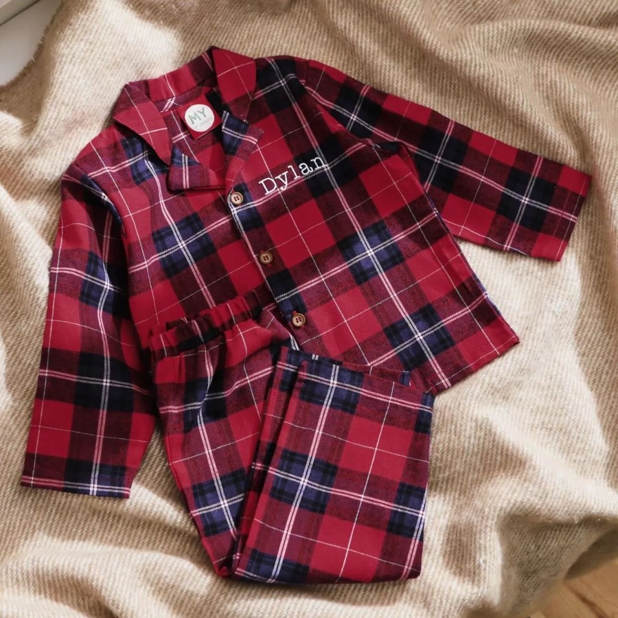 Kids (2-7Yrs) My 1st Years Kids Pyjamas | Personalised Red Check Pyjamas