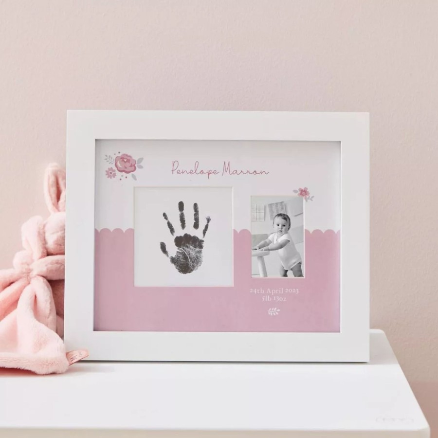 Furniture My 1st Years Photo Frames & Keepsakes | Personalised Pink New Baby Handprint Photo Frame