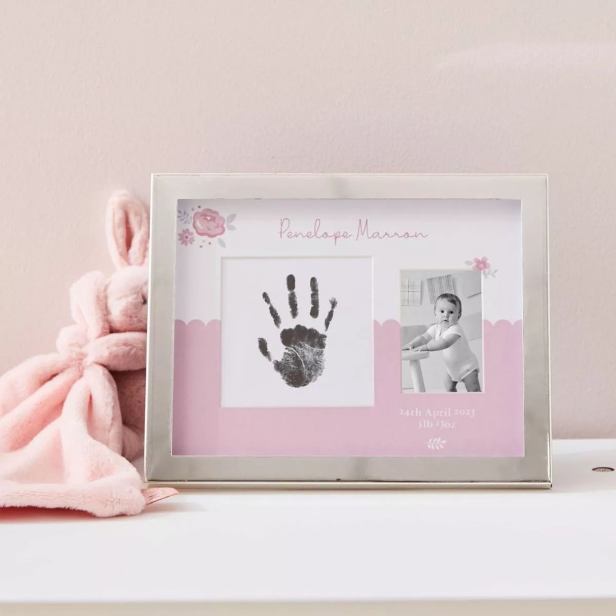 Furniture My 1st Years Photo Frames & Keepsakes | Personalised Pink New Baby Handprint Photo Frame