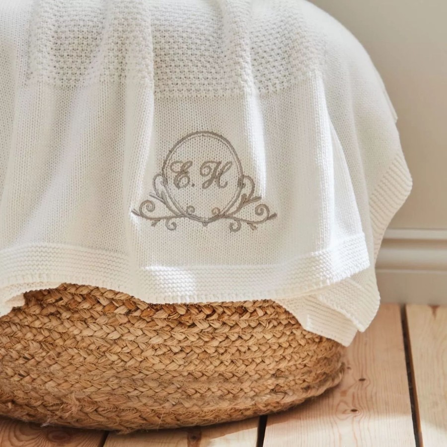 Baby (0-24 Mos) My 1st Years Baby Blankets & Comforters | Monogrammed White Blanket With Crest Design