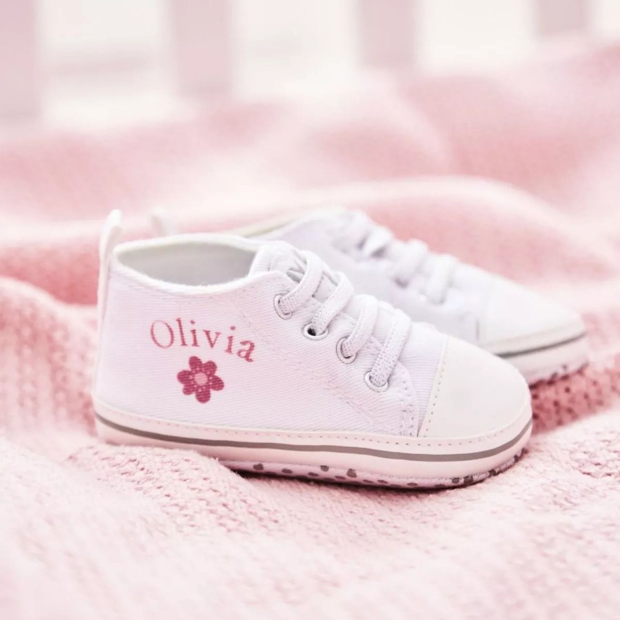 Baby (0-24 Mos) My 1st Years Baby Shoes | Personalised Pink Flower Baby High Top Trainers