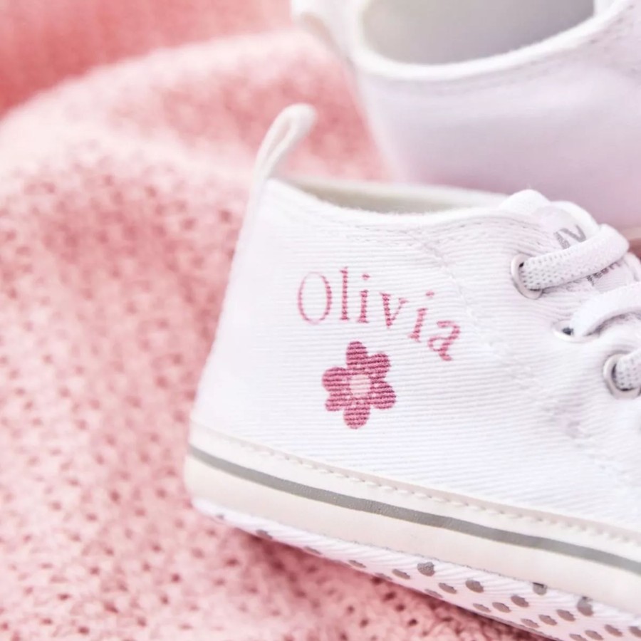 Baby (0-24 Mos) My 1st Years Baby Shoes | Personalised Pink Flower Baby High Top Trainers