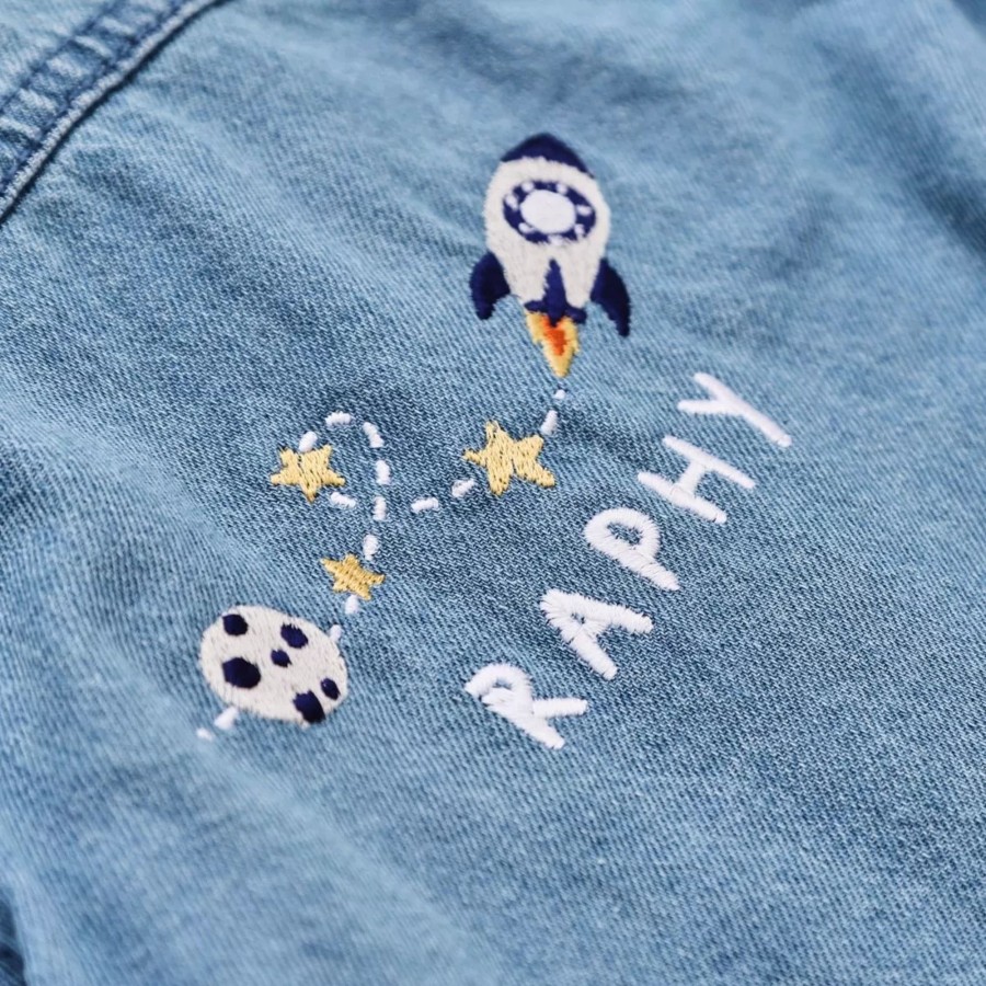 Kids (2-7Yrs) My 1st Years Kids Outfits | Personalised Moon & Rocket Denim Jacket