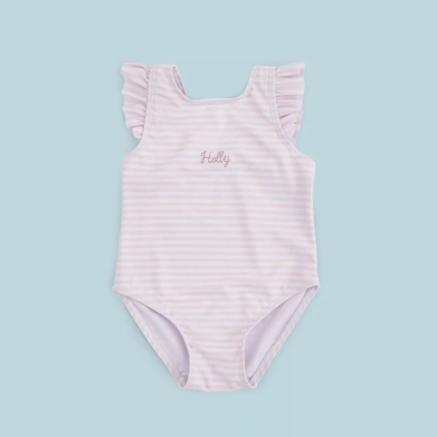 Kids (2-7Yrs) My 1st Years Kids Swim & Beach | Personalised Pink Striped Swimming Costume