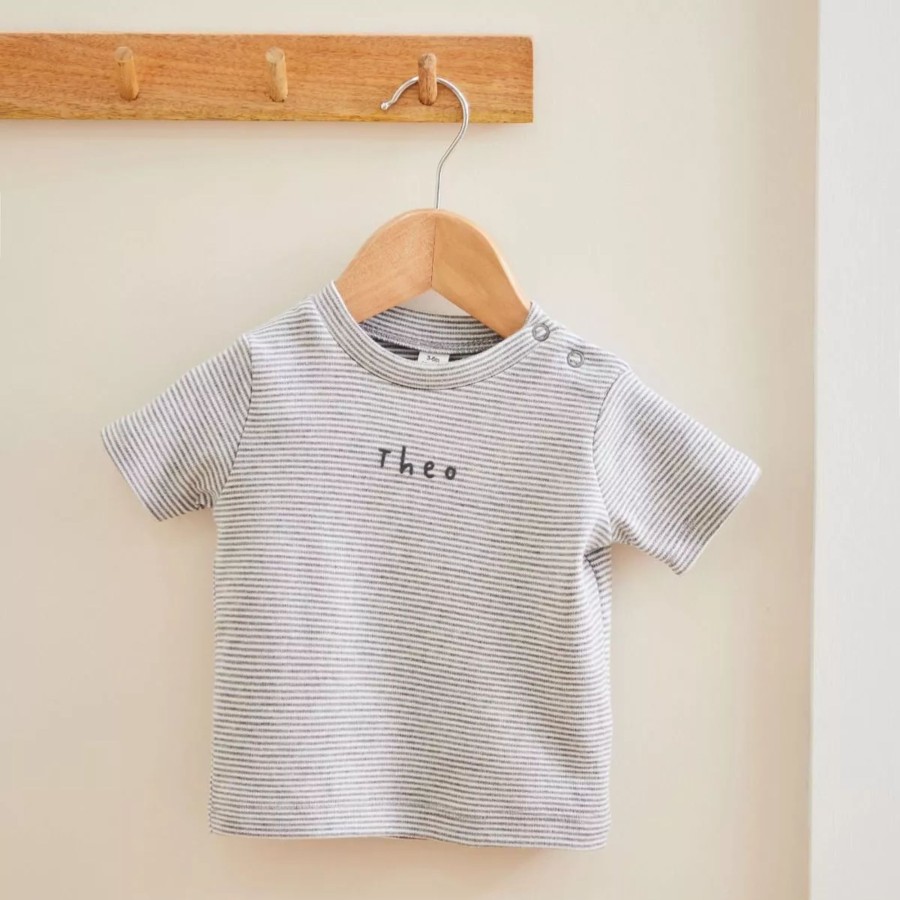 Baby (0-24 Mos) My 1st Years All Baby Clothing | Personalised Grey Children'S Striped T-Shirt