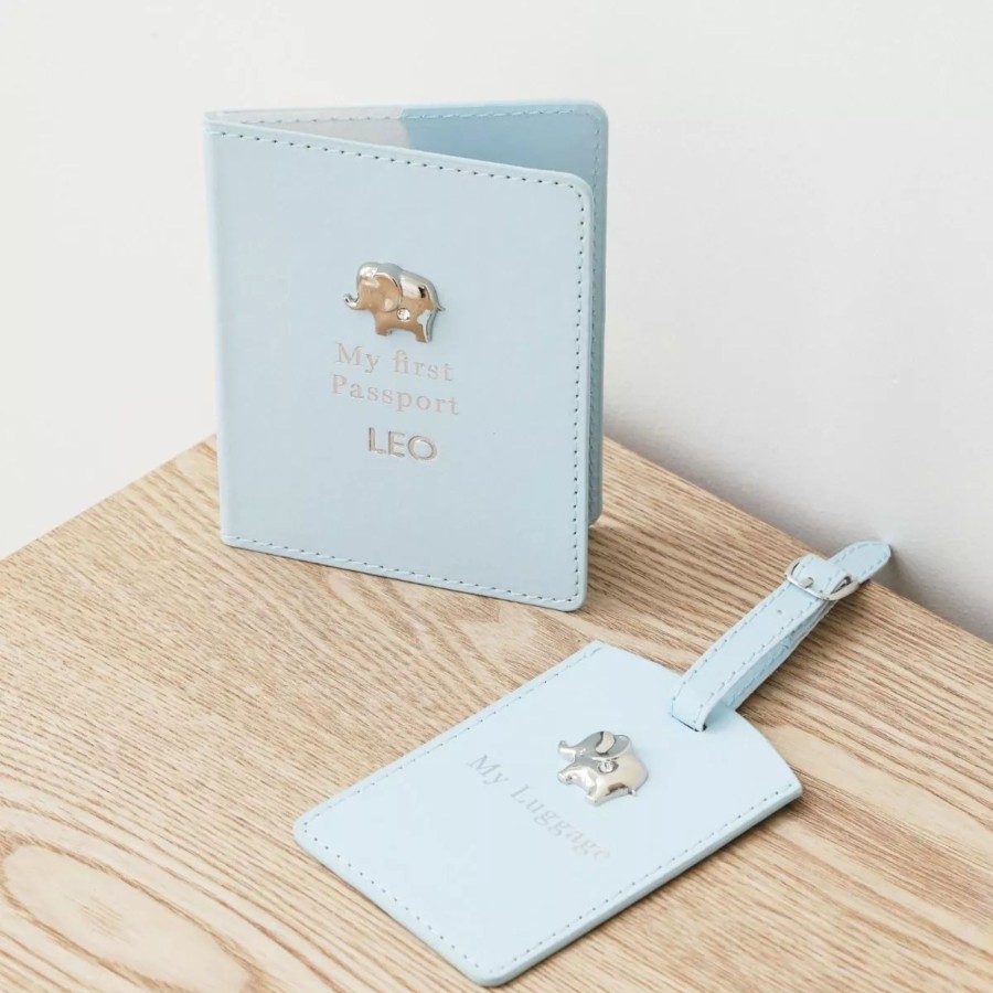 Gifts My 1st Years Gifts For Grown Ups | Personalised Blue Baby Passport Holder & Luggage Tag Set