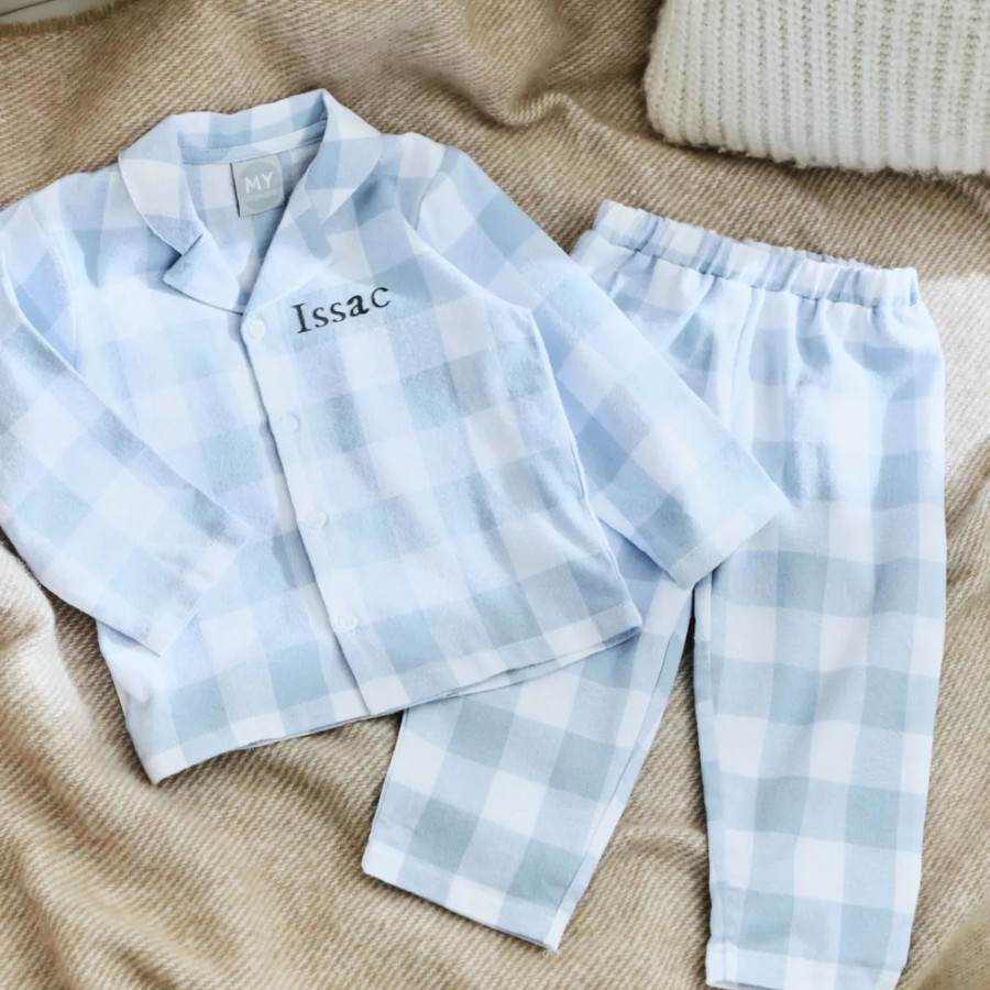 Kids (2-7Yrs) My 1st Years Kids Pyjamas | Personalised Traditional Blue Checkered Pyjama Set