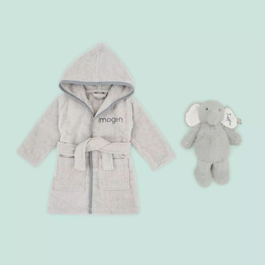 Gifts My 1st Years Clothing Gift Sets | Personalised Grey Towelling Robe & Soft Toy Set