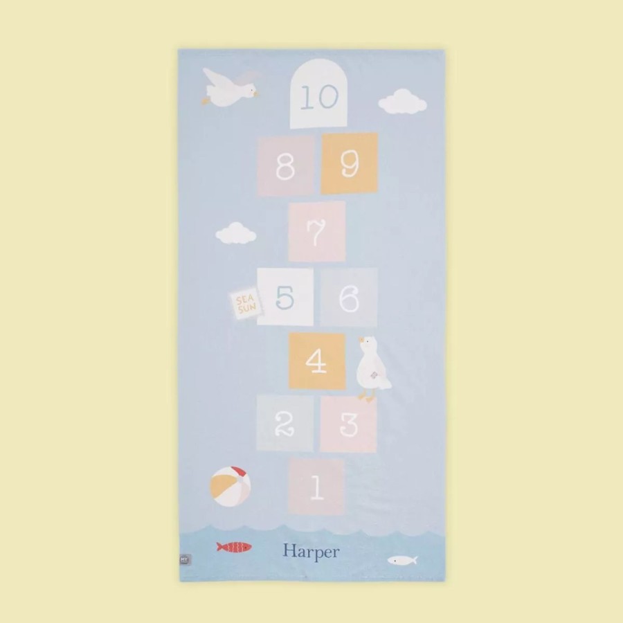 Kids (2-7Yrs) My 1st Years Kids Towels | Personalised Colourful Hopscotch Print Beach Towel