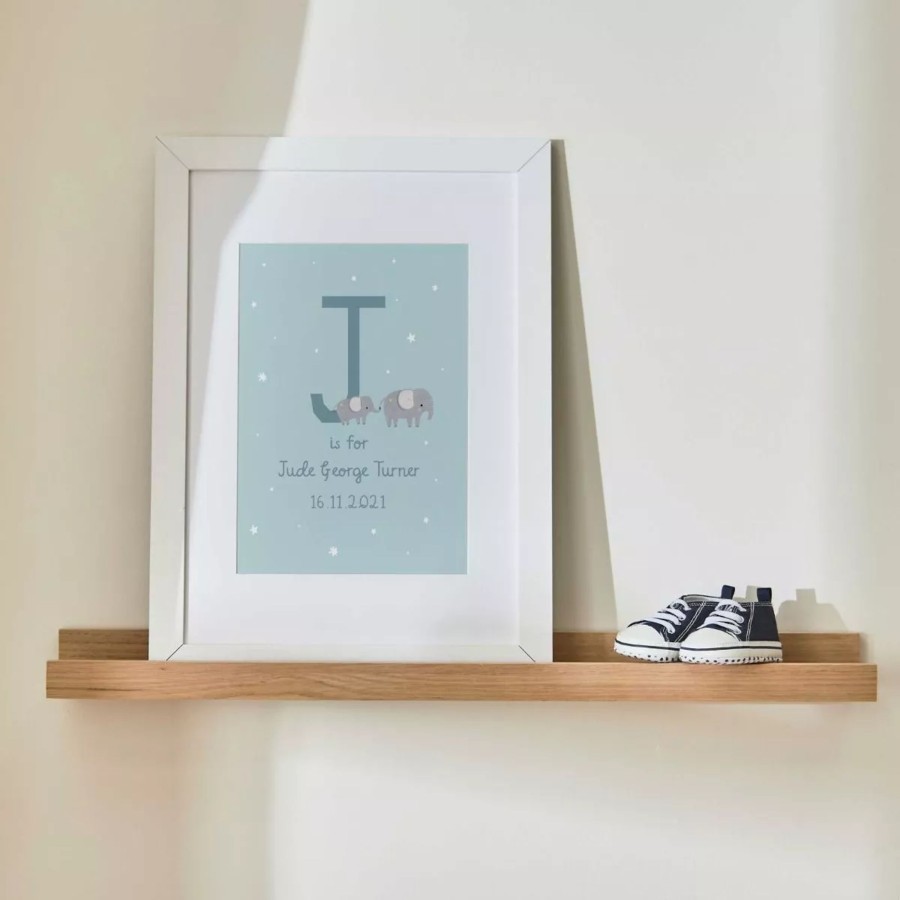 Furniture My 1st Years Wall Art & Prints | Personalised Blue Elephant Design Wall Art