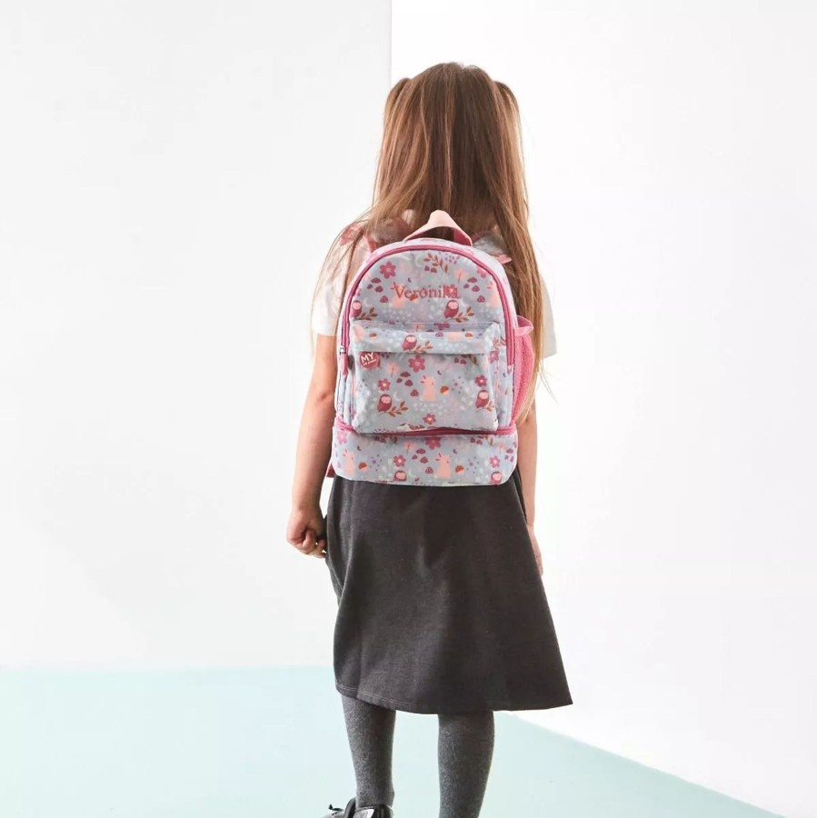 Kids (2-7Yrs) My 1st Years Kids Lunchbags | Personalised Pink And Blue Forest Mini Backpack With Compartment