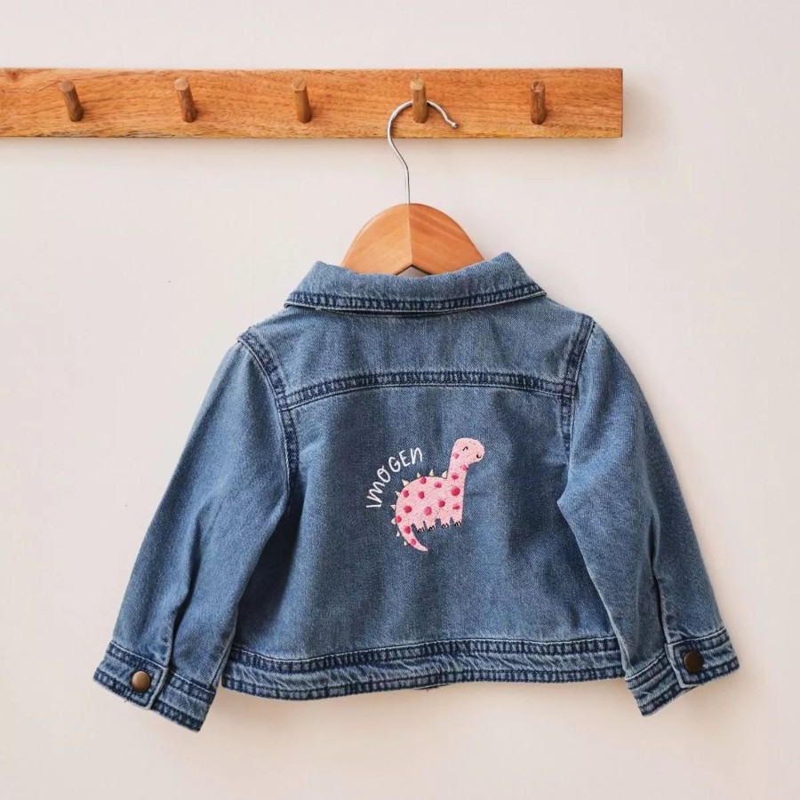 Kids (2-7Yrs) My 1st Years Kids Outfits | Personalised Pink Dinosaur Denim Jacket