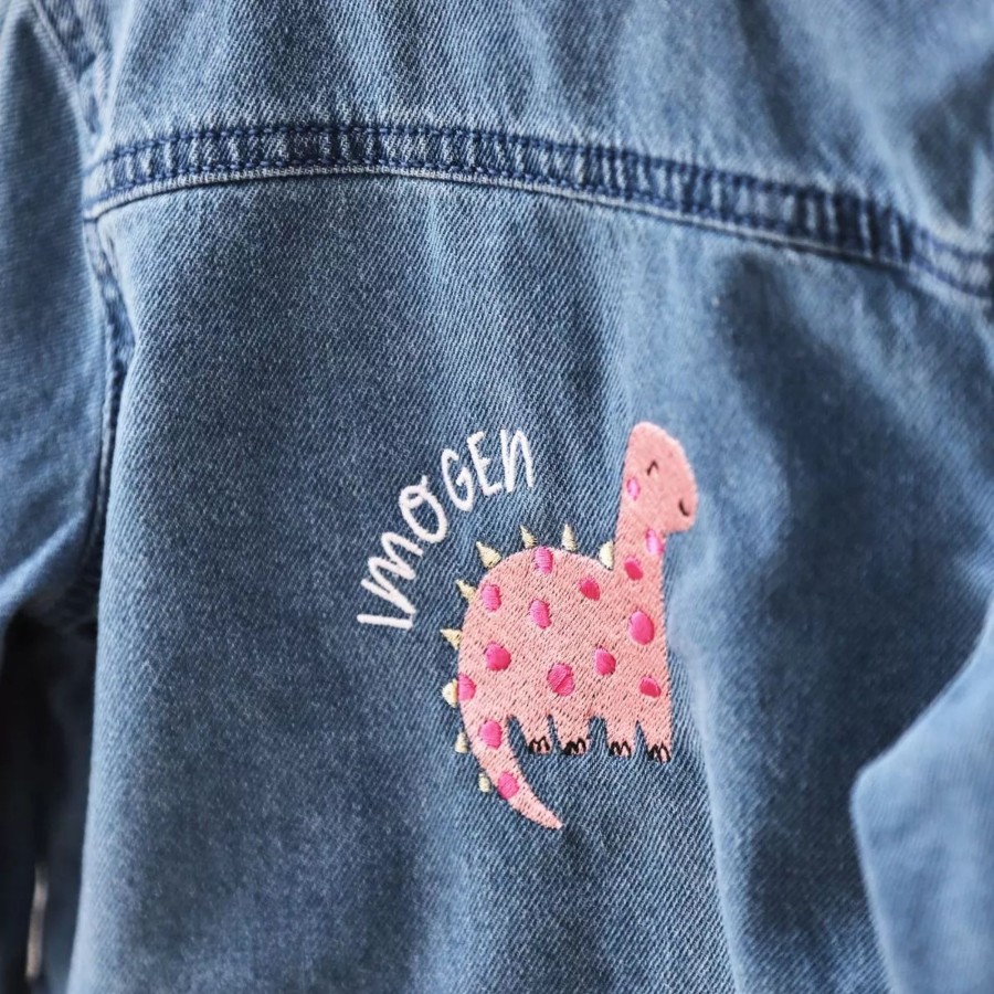 Kids (2-7Yrs) My 1st Years Kids Outfits | Personalised Pink Dinosaur Denim Jacket