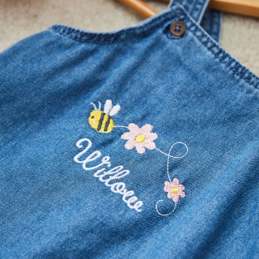 Kids (2-7Yrs) My 1st Years Kids Outfits | Personalised Bumblebee Design Short Legged Denim Dungarees