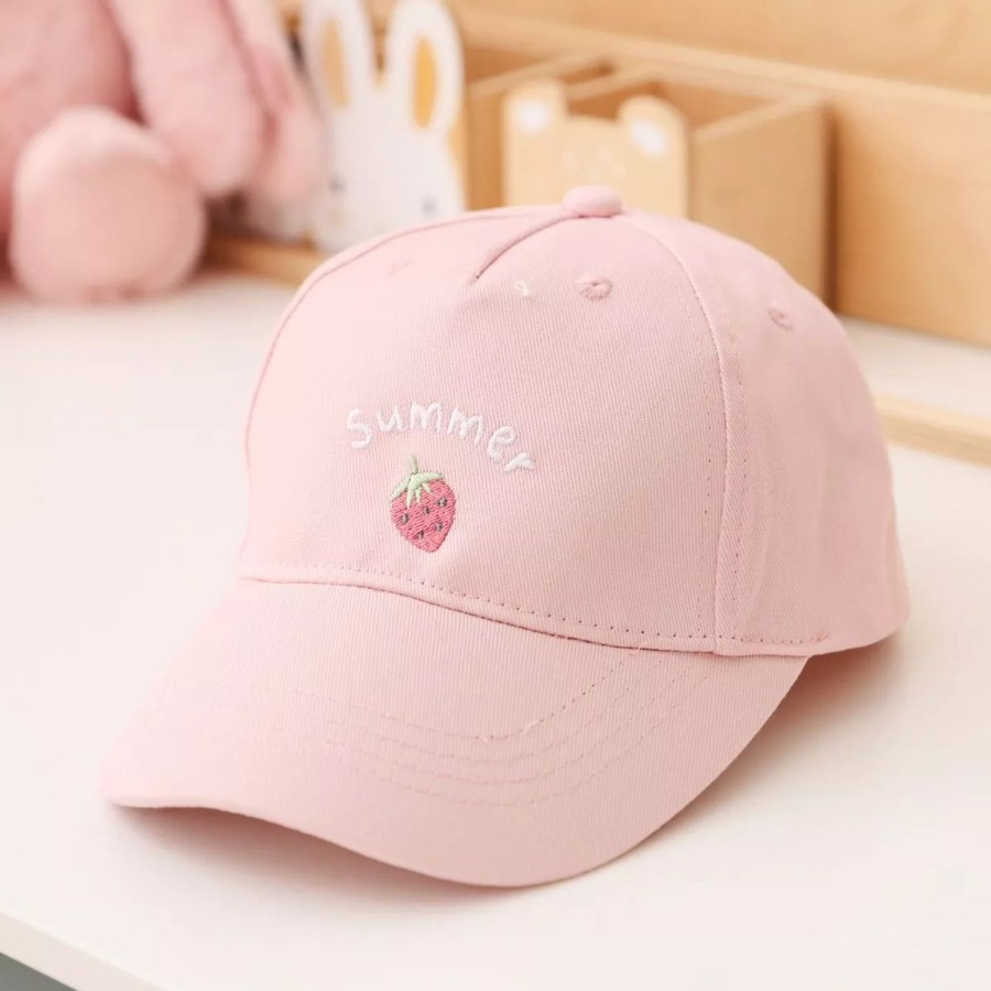 Kids (2-7Yrs) My 1st Years Kids Hats & Gloves | Personalised Pink Strawberry Baseball Cap