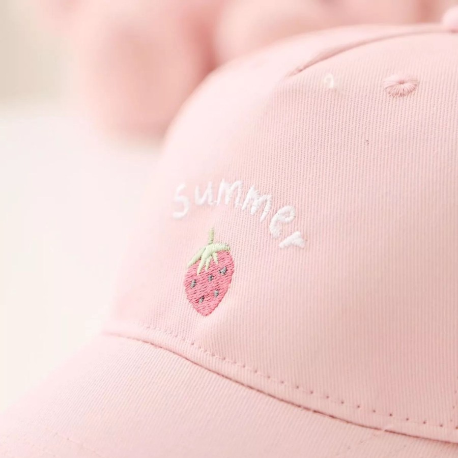 Kids (2-7Yrs) My 1st Years Kids Hats & Gloves | Personalised Pink Strawberry Baseball Cap