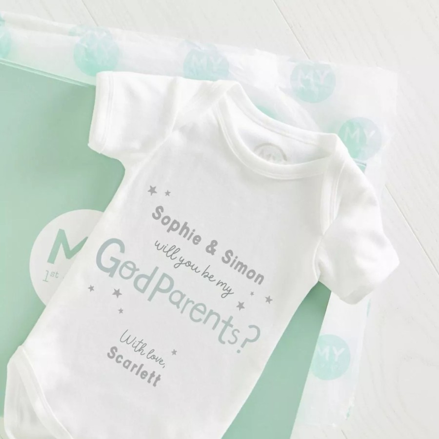 Baby (0-24 Mos) My 1st Years All Baby Clothing | Personalised Will You Be My Godparents White Bodysuit