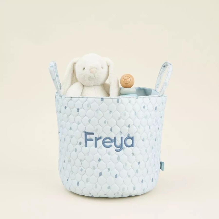 Furniture My 1st Years Room Accessories | Personalised Medium Blue Polka Dot Storage Bag