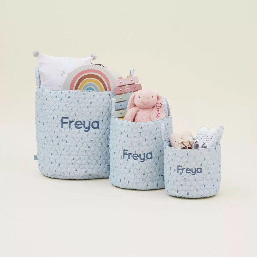 Furniture My 1st Years Room Accessories | Personalised Medium Blue Polka Dot Storage Bag