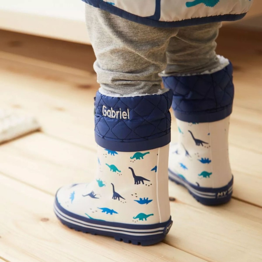 Kids (2-7Yrs) My 1st Years Kids Welly Boots | Personalised Grey Dinosaur Print Welly Boots