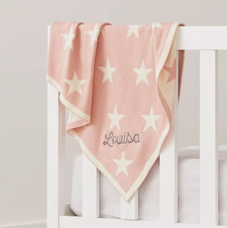 Furniture My 1st Years Bedtime Accessories | Personalised Pink Star Intarsia Blanket