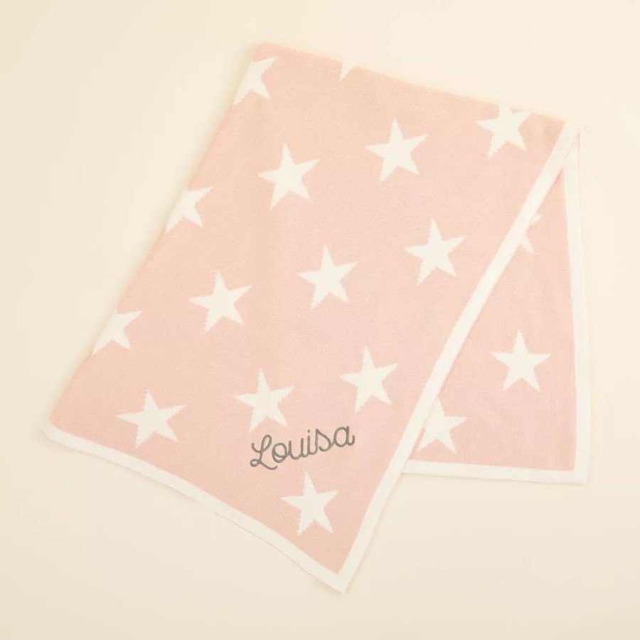 Furniture My 1st Years Bedtime Accessories | Personalised Pink Star Intarsia Blanket