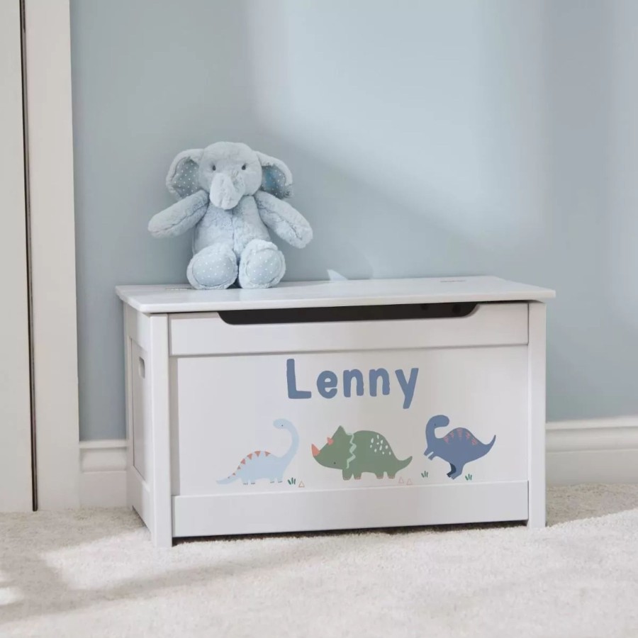 Furniture My 1st Years Toy Chests & Benches | Personalised Grey Three Dinosaur Design Panelled Toy Box