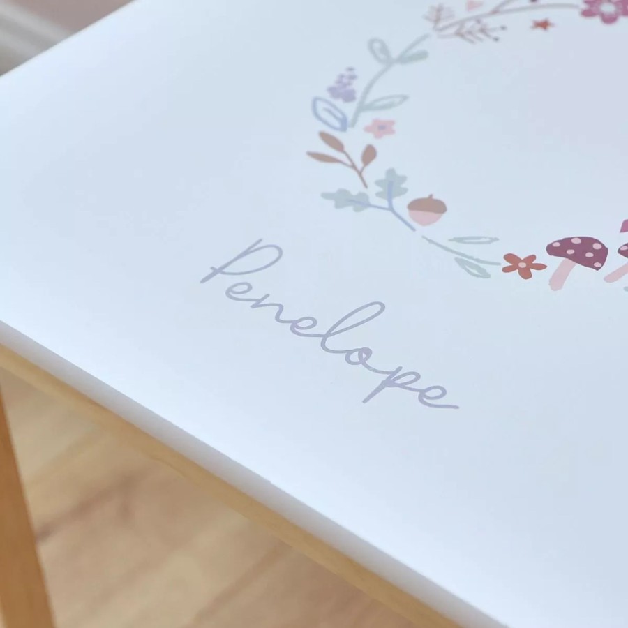 Furniture My 1st Years Tables & Chairs | Personalised Woodland Floral Wreath Wooden Table