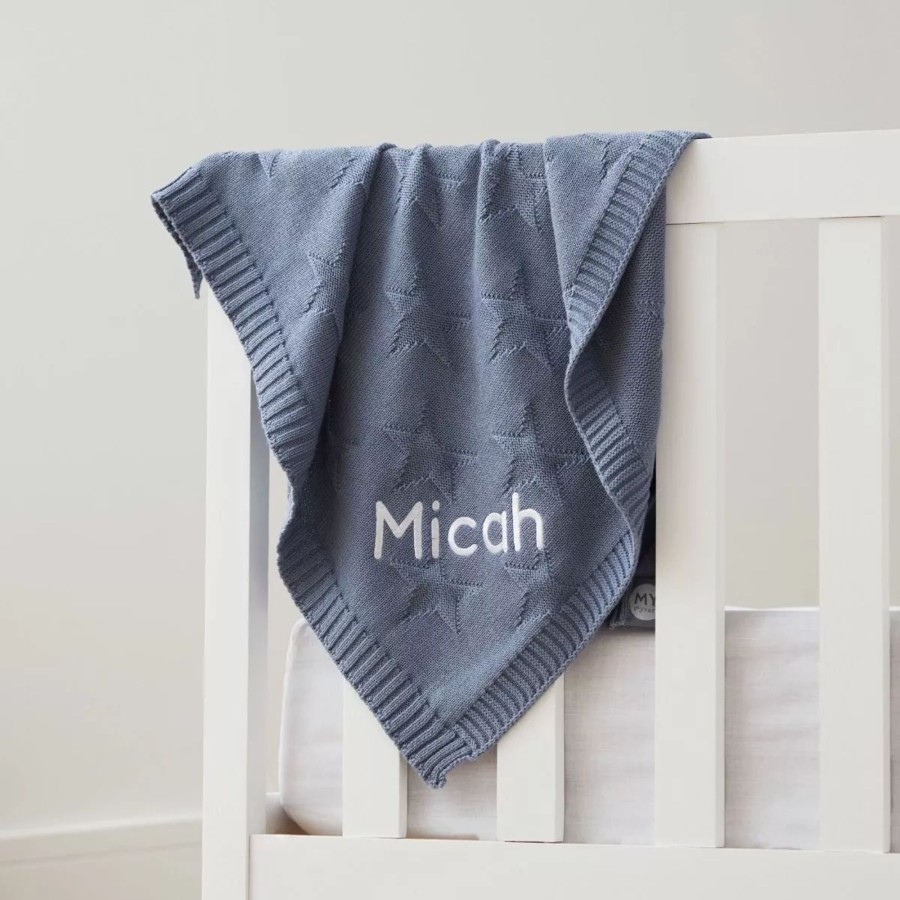 Baby (0-24 Mos) My 1st Years Baby Blankets & Comforters | Personalised Blue Jacquard Star Blanket