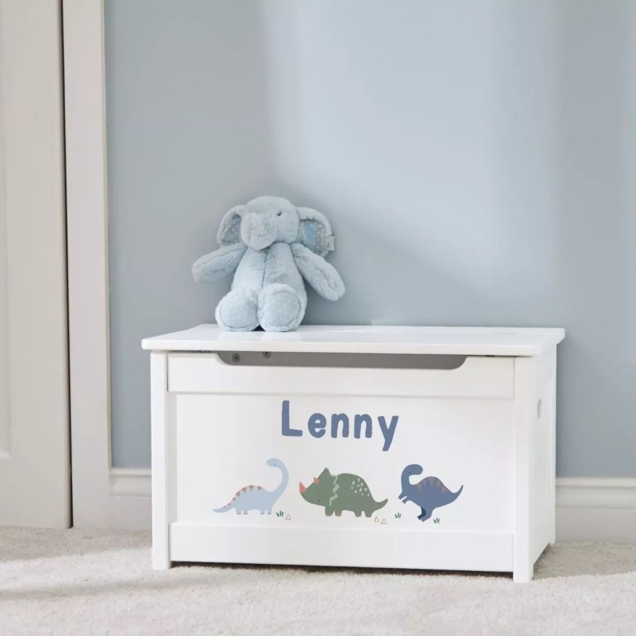 Furniture My 1st Years Toy Chests & Benches | Personalised White Three Dinosaurs Design Panelled Toy Box