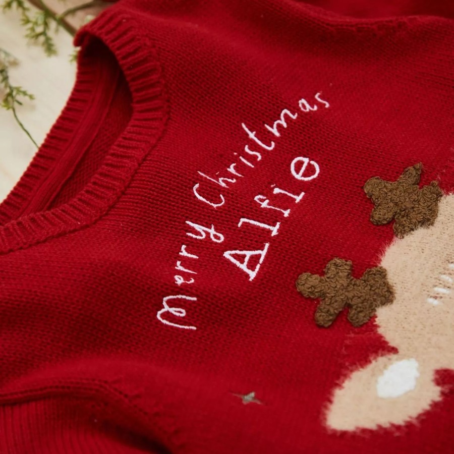 Kids (2-7Yrs) My 1st Years Kids Outfits | Personalised Red Reindeer Christmas Jumper