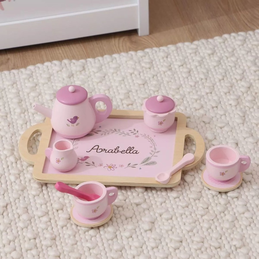 Toys & Books My 1st Years Montessori | Personalised Pink Wooden Tea Set Toy