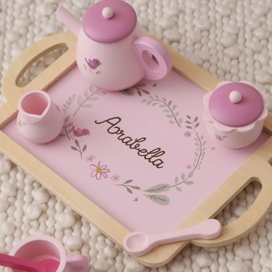 Toys & Books My 1st Years Montessori | Personalised Pink Wooden Tea Set Toy