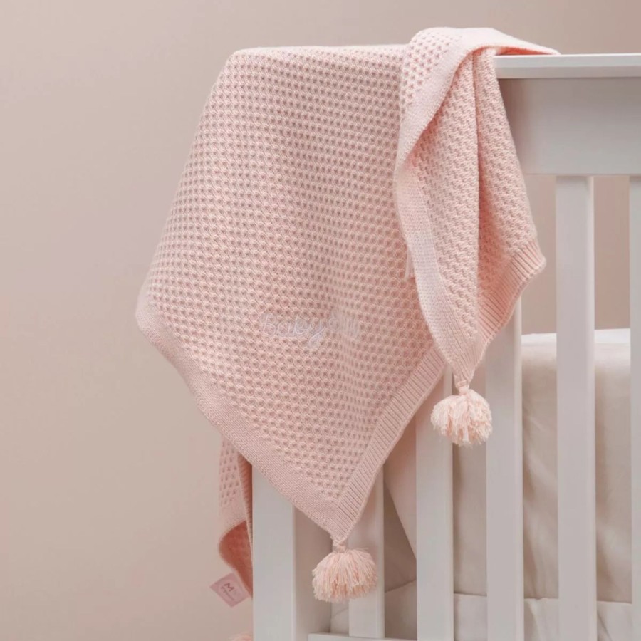 Baby (0-24 Mos) My 1st Years Baby Blankets & Comforters | Personalised Pink Cashmere Blend Baby Blanket With Pom Poms