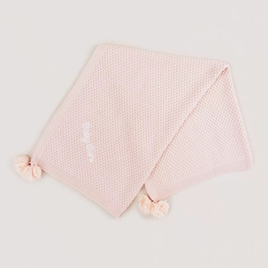 Baby (0-24 Mos) My 1st Years Baby Blankets & Comforters | Personalised Pink Cashmere Blend Baby Blanket With Pom Poms