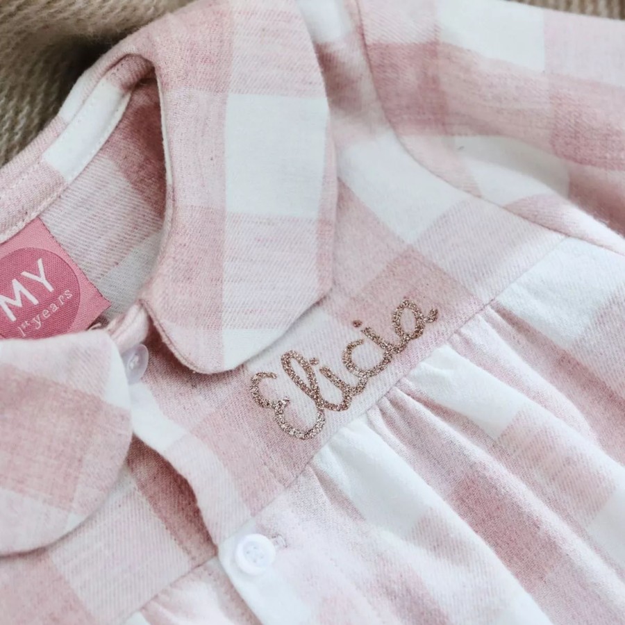 Kids (2-7Yrs) My 1st Years Kids Pyjamas | Personalised Traditional Pink Checkered Pyjama Set