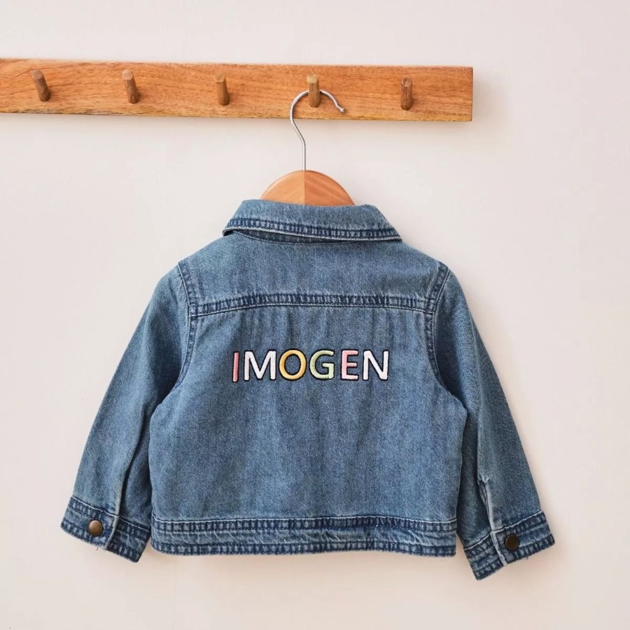 Kids (2-7Yrs) My 1st Years Kids Denim Collection | Personalised Pastel Letter Patch Denim Jacket