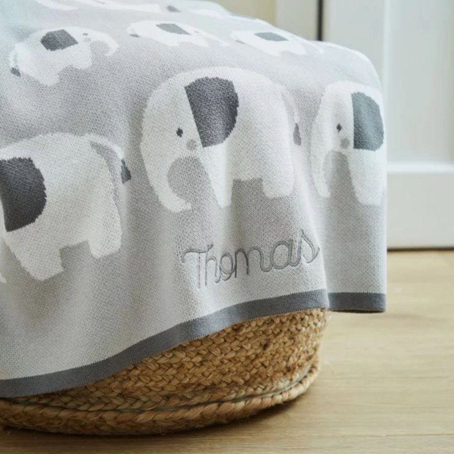 Furniture My 1st Years Bedtime Accessories | Personalised Grey Elephant Knitted Intarsia Blanket