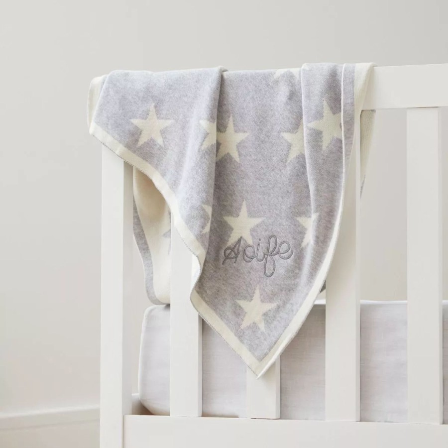 Furniture My 1st Years Bedtime Accessories | Personalised Grey Star Knit Blanket