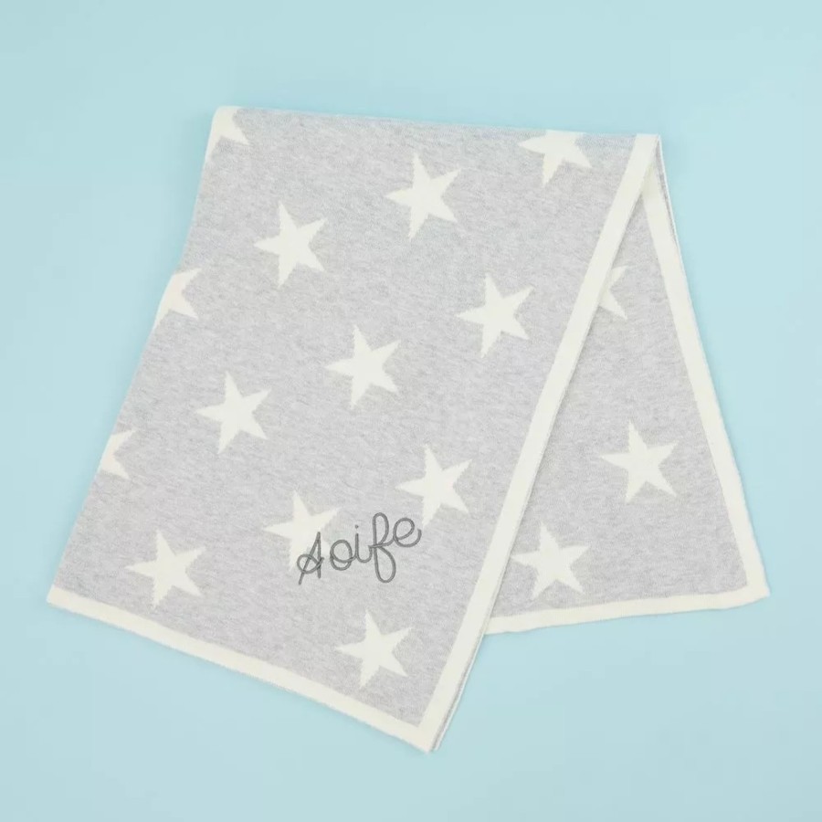 Furniture My 1st Years Bedtime Accessories | Personalised Grey Star Knit Blanket