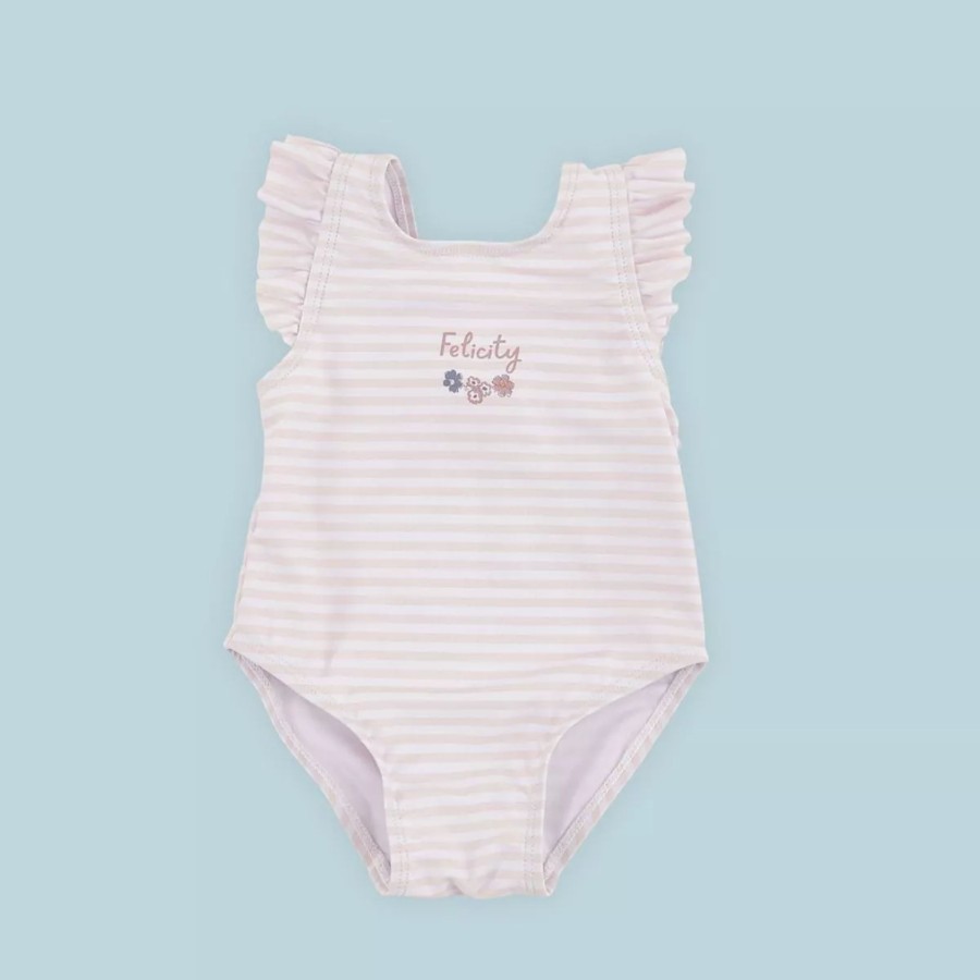 Kids (2-7Yrs) My 1st Years Kids Swim & Beach | Personalised Pink Floral Striped Swimming Costume