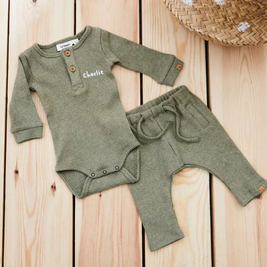 Baby (0-24 Mos) My 1st Years All Baby Clothing | Personalised Khaki Bodysuit And Leggings Set