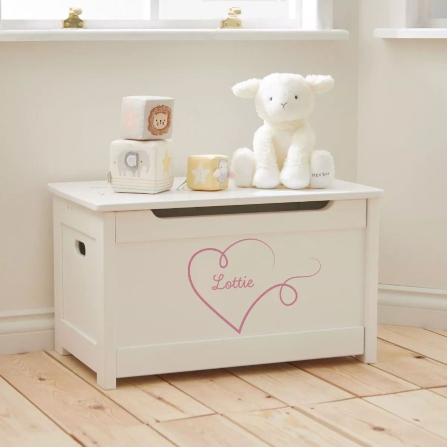 Furniture My 1st Years Toy Chests & Benches | Personalised Heart Design White Panelled Toy Box