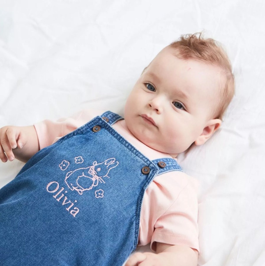 Kids (2-7Yrs) My 1st Years Kids Outfits | Personalised Flopsy Bunny Denim Dungarees