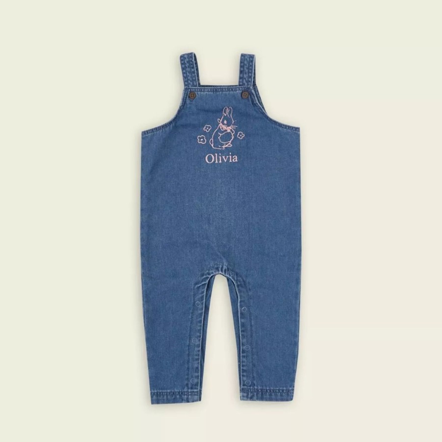 Kids (2-7Yrs) My 1st Years Kids Outfits | Personalised Flopsy Bunny Denim Dungarees