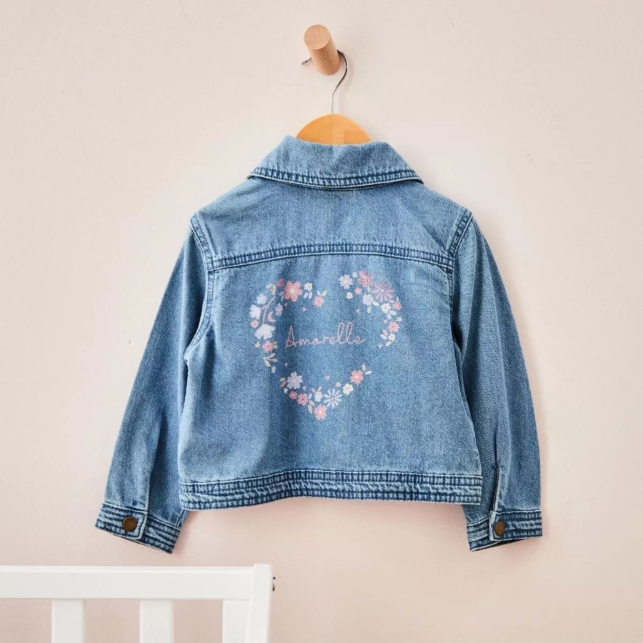 Kids (2-7Yrs) My 1st Years Kids Denim Collection | Personalised Floral Heart Children'S Denim Jacket