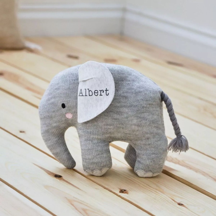 Toys & Books My 1st Years Cuddly Toys | Personalised Grey Knitted Elephant Soft Toy