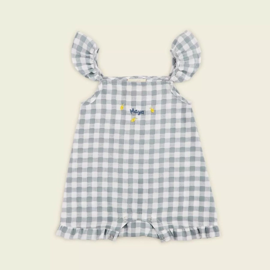 Baby (0-24 Mos) My 1st Years Baby Outfits | Personalised Grey And White Plaid Romper By Vignette