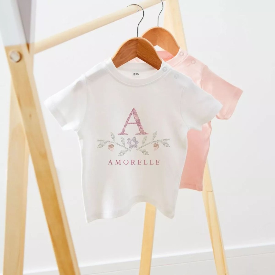 Kids (2-7Yrs) My 1st Years Kids T-Shirts & Jumpers | Personalised Floral Cross-Stitch T-Shirt